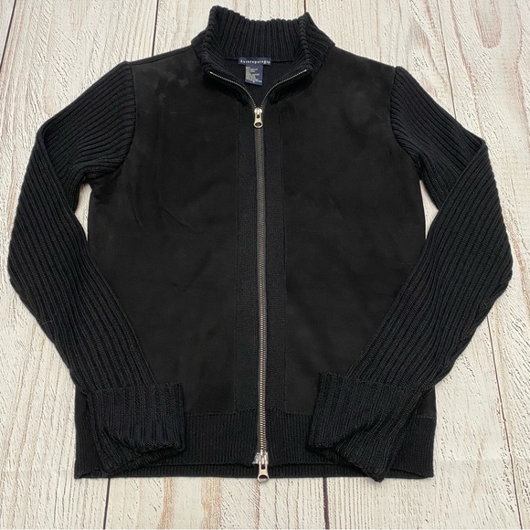 Anthropologie Charcoal Knit Suede Leather & Wool Jacket Sweater Small - Picture 9 of 13